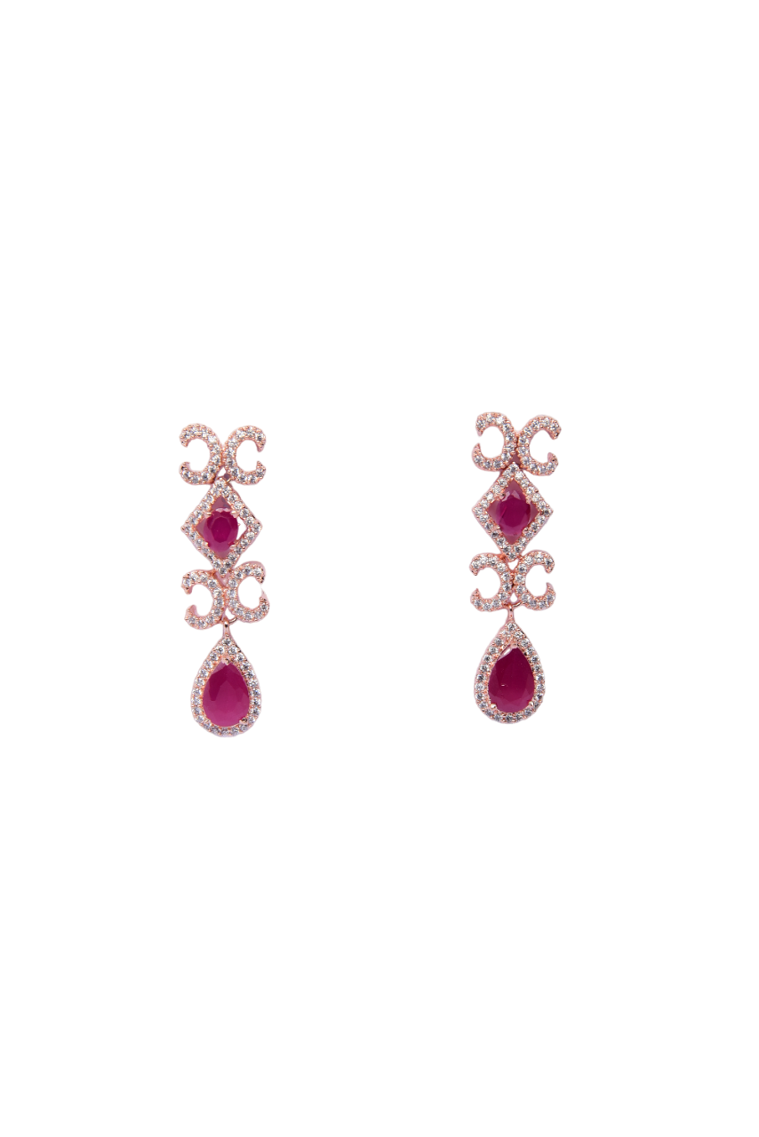Namokriti Glamorous Rose Gold Plated Stone Dangler Earrings